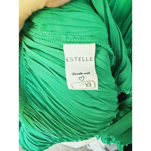 Estelle Emerald Green Shirred Long Sleeve Satin Pleated Dress 2X Holiday Event - Picture 6 of 10